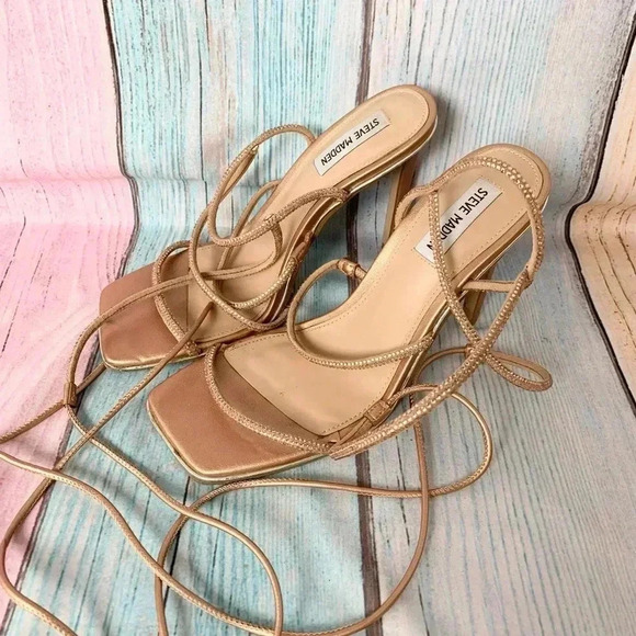 Steve Madden rose gold rhinestone strappy stiletto sandals - Picture 7 of 11